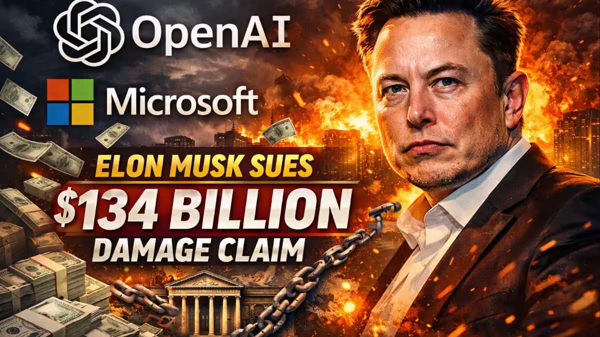 An AI image that reflects Elon Musk Hits OpenAI and Microsoft with $134 Billion Damage Claim.