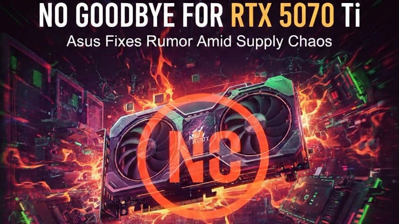 An Ai image that reflects No Goodbye for RTX 5070 Ti—Asus Fixes the Rumor Amid Supply Chaos.