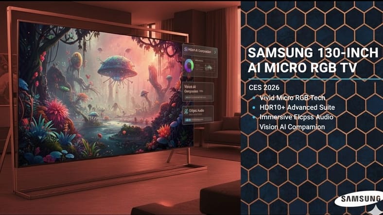 Samsung Unveils 130-Inch AI-Enhanced Micro RGB TV at CES 2026 An AI-generated image that reflects Samsung Unveils 130-Inch AI-Enhanced Micro RGB TV at CES 2026.