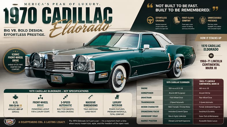 1970 Cadillac Eldorado: When American Luxury Prioritized Presence Over Precision 1970 Cadillac Eldorado: When American Luxury Prioritized Presence Over Precision