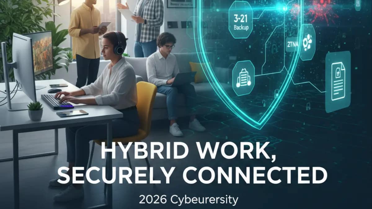 An AI-generated image that reflects Cybersecurity Tips for Secure Hybrid Working in 2026