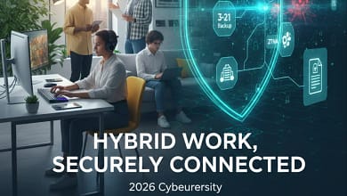 An AI-generated image that reflects Cybersecurity Tips for Secure Hybrid Working in 2026